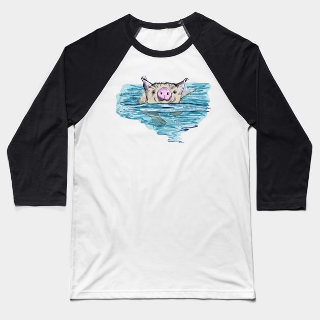 Bahamas Swimming Pig Baseball T-Shirt by drknice